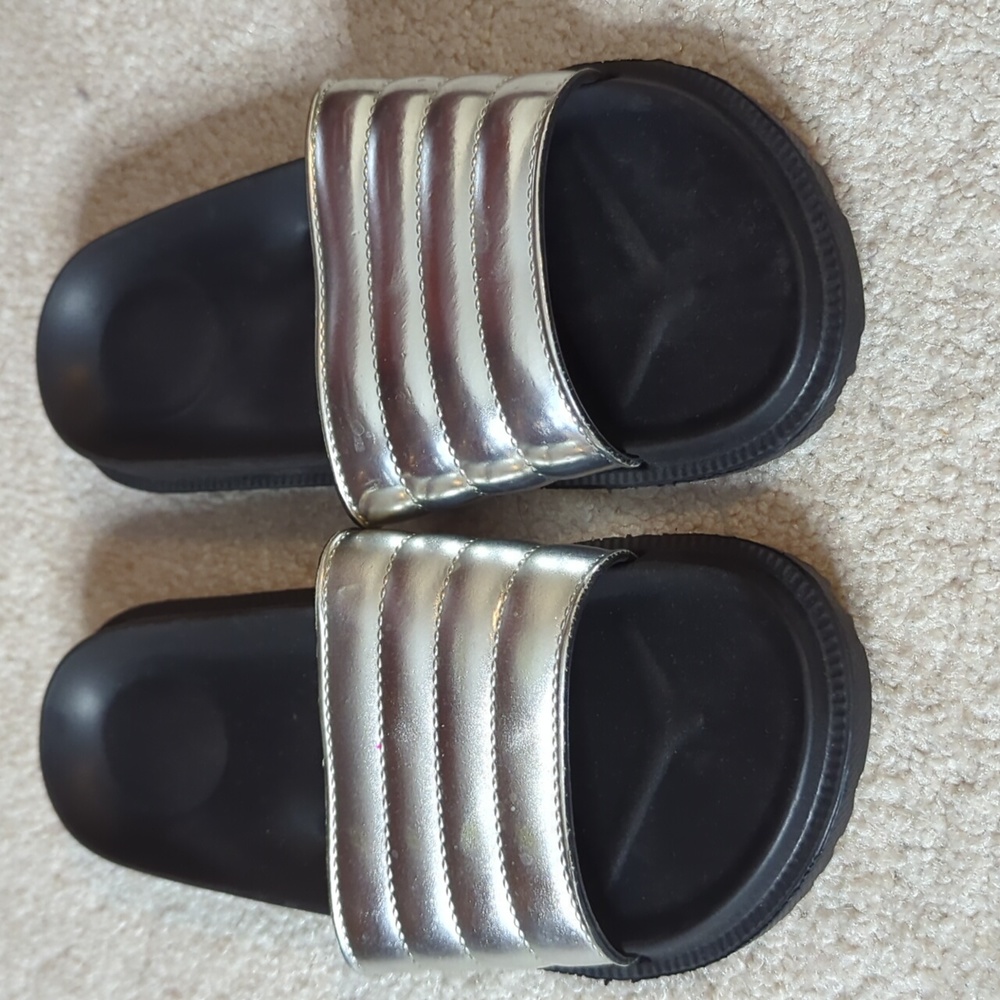 Black and silver slide sandals